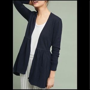 Anthropologie T.La Peplum Long Open Navy Cardigan